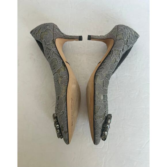 Dolce & Gabbana Taormina Lace Crystal Embellished Pointy Toe Low Heel Pumps 6.5 - Picture 8 of 14